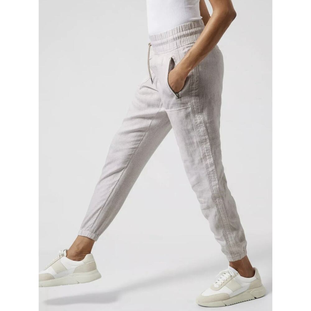 Athleta Cabo Jogger Pants Womens 16T 100% Linen Micro Cheetah Pockets Athleisure